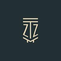 zz eerste monogram met gemakkelijk lijn kunst pijler logo ontwerpen vector