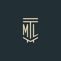 ml eerste monogram met gemakkelijk lijn kunst pijler logo ontwerpen vector
