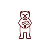 moeder beer dragen baby logo icoon mascotte schets lijn monoline afgeronde stijl vector