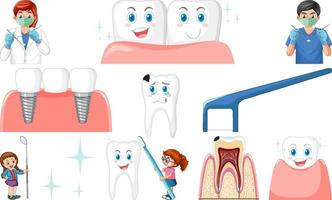 reeks van tandheelkundig uitrustingen en tekenfilm tekens vector
