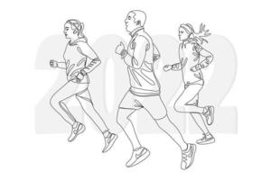 mensen rennen marathon 2022 een lijn vector