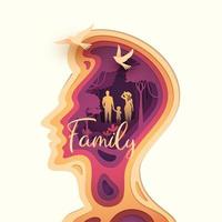 papier besnoeiing gelaagde menselijk hoofd met gelukkig familie ouders en kinderen, bedrijf of geest psychologie concept vector