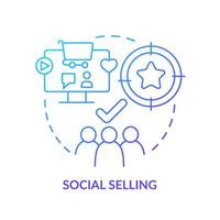 sociaal verkoop blauw helling concept icoon. verkoop neiging abstract idee dun lijn illustratie. doelwit klanten Aan sociaal media platformen. geïsoleerd schets tekening. vector
