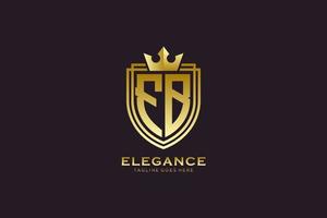 eerste fb elegant luxe monogram logo of insigne sjabloon met scrollt en Koninklijk kroon - perfect voor luxueus branding projecten vector