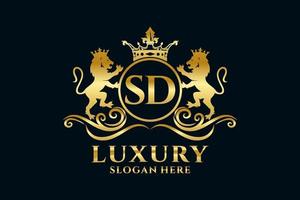 eerste sd brief leeuw Koninklijk luxe logo sjabloon in vector kunst voor luxueus branding projecten en andere vector illustratie.