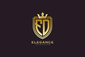 eerste fd elegant luxe monogram logo of insigne sjabloon met scrollt en Koninklijk kroon - perfect voor luxueus branding projecten vector