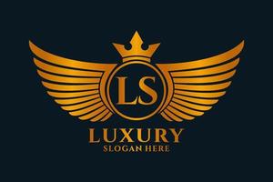 luxe Koninklijk vleugel brief ls kam goud kleur logo vector, zege logo, kam logo, vleugel logo, vector logo sjabloon.