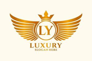 luxe Koninklijk vleugel brief ly kam goud kleur logo vector, zege logo, kam logo, vleugel logo, vector logo sjabloon.