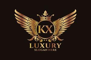 luxe Koninklijk vleugel brief kx kam goud kleur logo vector, zege logo, kam logo, vleugel logo, vector logo sjabloon.