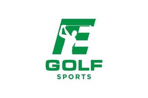 alfabet letter pictogram logo e voor golf logo vector ontwerpsjabloon, vector label van golf, logo van golfkampioenschap, illustratie, creatief pictogram, ontwerpconcept