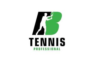 letter b met tennisspeler silhouet logo ontwerp. vectorontwerpsjabloonelementen voor sportteam of huisstijl. vector