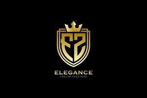 eerste fz elegant luxe monogram logo of insigne sjabloon met scrollt en Koninklijk kroon - perfect voor luxueus branding projecten vector