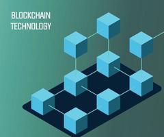 blockchain technologie isometrische vlak vector illustratie concept. Hoi tech blok keten gegevens structuur visualisatie.