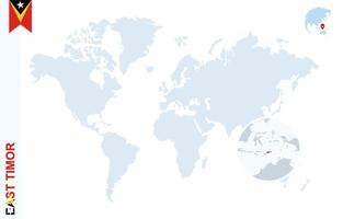 blauw wereld kaart met vergroten Aan oosten- Timor. vector