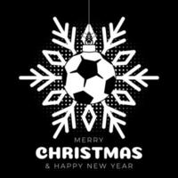 voetbal, Amerikaans voetbal Kerstmis groet kaart. vrolijk Kerstmis en gelukkig nieuw jaar schets stijl vlak tekenfilm sport- spandoek. bal net zo een Kerstmis bal Aan zwart achtergrond. vector illustratie.