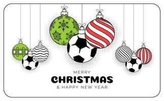 Amerikaans voetbal Kerstmis groet kaart in modieus lijn stijl. vrolijk Kerstmis en gelukkig nieuw jaar schets tekenfilm sport- spandoek. voetbal bal net zo een Kerstmis bal Aan wit achtergrond. vector illustratie.