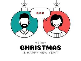 Kerstmis chatten met vrouw en Mens vector illustratie. online babbelen tussen een vent en een meisje. Mens en vrouw pictogrammen in vlak stijl Aan Kerstmis bal . babbelen berichten communicatie