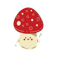 schattig amanita paddestoel karakter hand- getrokken in tekening stijl. vector illustratie geïsoleerd Aan wit achtergrond