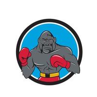 gorilla bokser boksen houding cirkel tekenfilm vector