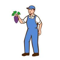 biologisch boer jongen druiven staand retro vector
