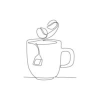 een kop van koffie of thee met aroma cam uit - doorlopend een lijn tekening vector
