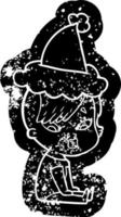 cartoon icoon van een verrast meisje met een kerstmuts vector