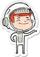 noodlijdende sticker van een happy cartoon-astronaut vector