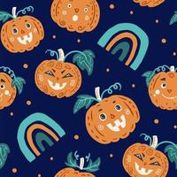 halloween naadloos patroon pompoenen met regenbogen vector