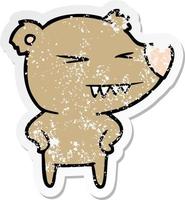 verontrust sticker van een boos beer tekenfilm met handen Aan heupen vector