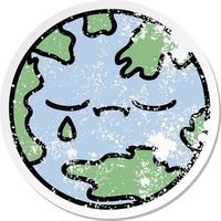 verontruste sticker van een schattige cartoon planeet aarde vector