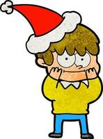 vrolijke getextureerde cartoon van een man met een kerstmuts vector