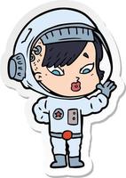 sticker van een cartoon-astronautvrouw vector