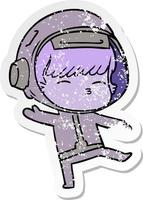 verontruste sticker van een cartoon nieuwsgierige astronaut vector