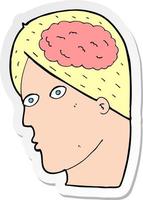 sticker van een cartoonhoofd met hersensymbool vector