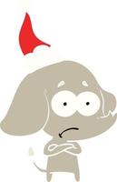 vlak kleur illustratie van een onzeker olifant vervelend de kerstman hoed vector