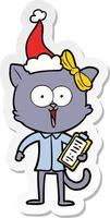 sticker cartoon van een kat met een kerstmuts vector
