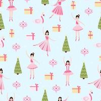 kleurrijk Kerstmis naadloos patroon met ballerina en Kerstmis boom, geschenk dozen voor omhulsel papier of kinderen textiel vector