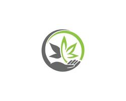 marihuana of hennep blad logo met hand- symbool illustratie sjabloon vector ontwerp.