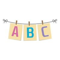 abc brieven Aan papier hangende Aan een touw, vector geïsoleerd illustratie