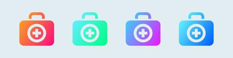 dokter zak solide icoon in helling kleuren. medicijnen uitrusting tekens vector illustratie.