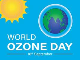 wereld ozon dag poster vector illustratie. behoud van ozon laag post met licht blauw achtergrond en 3d wereldbol en zon.