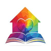 huis zorg onderwijs centrum logo vector ontwerp. boek, hart en huis combinatie voor veilig studie.
