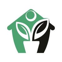 bloem pot en huis van fabriek logo. menselijk huis groei vector logo.