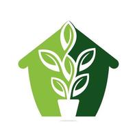 huis bloemen pot en fabriek pot vector illustratie ontwerp. groen boom Aan pot logo ontwerp.