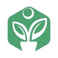 bloem pot en fabriek logo. menselijk groei vector logo.