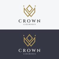 Koninklijk luxe kroon abstract logo sjabloon ontwerp.kroon met monogram, met elegant en minimalistische lijnen geïsoleerd Aan de achtergrond. vector