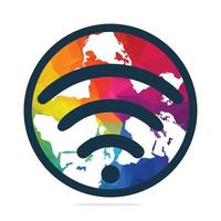 wereldbol vorm en Wifi teken. wereld signaal vector logo sjabloon.