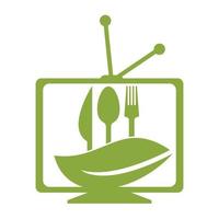 gezond voedsel kanaal logo sjabloon ontwerp. culinaire voedsel met televisie vector ontwerp.