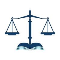 wet onderwijs balans logo ontwerp. vector Weegschaal en Open boek logo combinatie.
