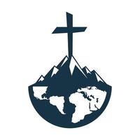 christine kruis Aan berg logo ontwerp. kruis Aan wereldbol berg vector illustratie ontwerp.